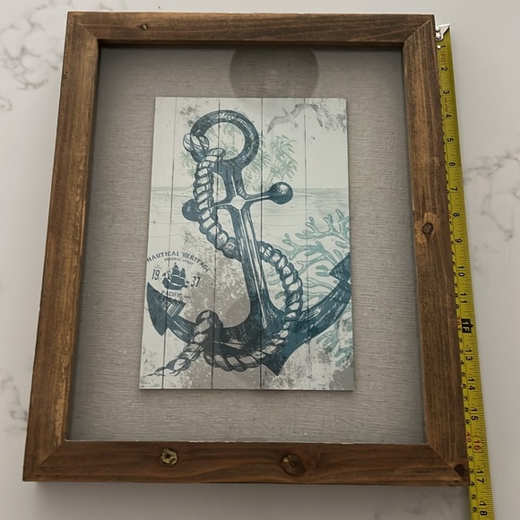 NEW Coastal Anchor Framed Print | 17” x 14” | Nautical Colors Aqua & Gray-Beige - Picture 6 of 7